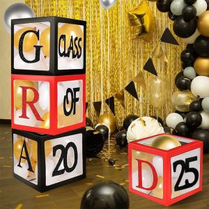 Lot De 4 Bo&icirc;tes &Agrave; Ballons Noires Et Rouges Avec Les Lettres &laquo; Grad &raquo;,&laquo; Class Of 2024 &raquo; Et &laquo; Proud Of You &raquo; Pour D&eacute;corations De Remise De Dipl&ocirc;me 2024 - Neuf