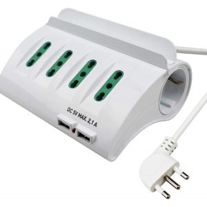 Multiprise De Bureau/Table Avec 2 Prises Usb, Prise Avec Interrupteur Automatique De Protection 16A, Blanc, 3500W, 6 Prises (4 Ita/Schuko), 2M[DYB982085] - Neuf