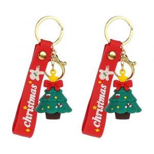 Star De L'arbre De No&euml;l De Keychain De 2 Pi&egrave;ces, Mignon De Bande Dessin&eacute;e De No&euml;l Trousseau Cadeau, Santa Claus Bracelet De Silicone De Porte-Cl&eacute;s - Neuf