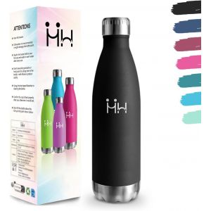 Gourde, 500 Ml Sans Bpa, Gourde Isotherme, 18/8 Acier Inoxydable, Bouteille Isotherme, Isolation Sous Vide &Agrave; Double Paroi, Gourde Acier Inoxydable Pour &Eacute;cole, Randonn&eacute;e - Noir Bouteille D'eau - Neuf