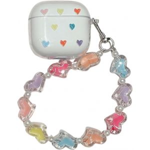 Coque pour AirPods 4&egrave;me g&eacute;n&eacute;ration (version 2024), motif papillon transparent avec cha&icirc;ne de poignet en perles pour filles (c?ur) - Neuf
