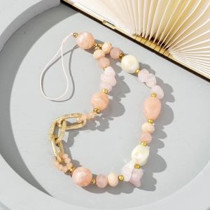 KAL-Cha&icirc;ne De T&eacute;l&eacute;phone Portable Anti-Perte Boh&egrave;me -Cha&icirc;ne Universelle De T&eacute;l&eacute;phone -Perles Color&eacute;es -Gravier Acrylique -Dragonne -Cha&icirc;ne De Perles -Porte-Cl&eacute;s -Bijoux Pour Femmes -Rose - Neuf