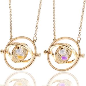Asas-Collier Harry 2 Pièces Retourneur De Temps,Sablier Collier 360 Degreetime Retourneur De Temps D'hermione Dans L'école Des Sorciers Collier Avec Pendentif En Forme De Sablier - Neuf