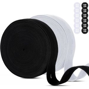 2 Rouleaux Bande Élastique Lourde Noir Blanc,20mm x 14m Boutonnière Ruban Élastique à Trou de Bouton,Bobine Haute Élasticité en Sangle avec Trous Boutons pour Pantalons Vêtements de Maternité - Neuf