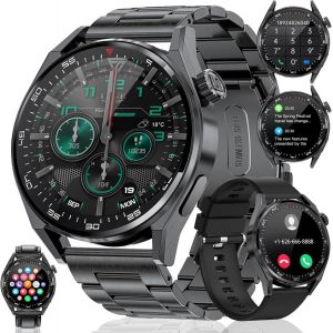 Montre Connectée Homme avec Appel Bluetooth Assistant Vocal, 1.39'' Montre Connectée Sport avec 100+ Modes Sportifs, 3 Bracelets, 360Amh, SpO2, Calorie, Etanche Smartwatch - Neuf