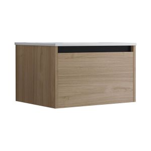 Meuble de salle de bain suspendu 60cm NICE EDGE bois clair - Vasque en c&eacute;ramique - Neuf