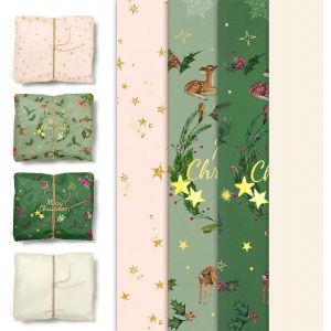 Lot De 24 Feuilles De Papier D'emballage Rose De No&euml;l - Neuf
