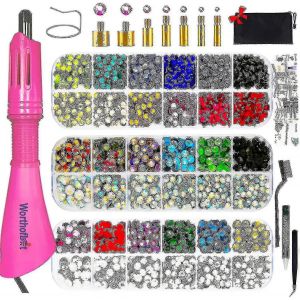 Setter Strass,Bo&icirc;te &Agrave; Outils Applicateur,Baguette Fixe Chaude Bedazzler Kit,4080pcs,Ab Cristal,Clair,14 Couleurs,7 Pointes,4 Tailles De Gemmes,Pince &Agrave; &Eacute;piler Bijou Pi - Neuf