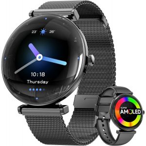 Montre Connect&eacute;e Femme, &Eacute;cran Incurv&eacute; et Mince l&eacute;ger Montre Connect&eacute;e,1,43"" &Eacute;cran AMOLED Smartwatch, IP68 avec Fonction F&eacute;minine/Fr&eacute;quence Cardiaque/Sommeil/SpO2 Montre Connect&eacute;e Android iOS(Noir) - Neuf
