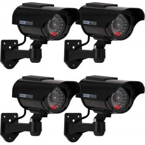 Lot De 4 Fausse Caméra De Surveillance Extérieur Intérieur, Caméra Factice Solaire Avec Led Rouge Clignotante, Montage Mural (Noir) - Neuf