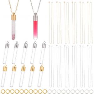 Kal-Ensembles Collier Pendentif Flacon En Verre, Petite Bouteille Transparente Vide Bouteille De Souhaits Mémoire Avec Chaînes De Collier Pour Collier De Parfum Et Artisanat, Doré/Platine - Neuf