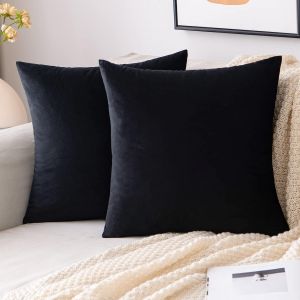 Tianyi-Housses De Coussins 45x45 Cm En Velours D&eacute;coratif Canap&eacute; Taie D'oreiller Super Lisse Doux Decoration Maison Salon Chambre Pour Canap&eacute; 2 Pi&egrave;ces Lot De 2 Noir - Neuf