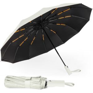 Parapluie Pliable Coupe-Vent, 12 Baleines Renforc&eacute;es, Parapluie De Voyage Pour Homme Et Femme, Compact, L&eacute;ger, Ouverture Et Fermeture Automatiques, Solide Et Portable, Parapluie Avec Rev&ecirc;tement - Neuf