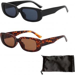 Lot De 2 Lunettes De Soleil Rectangulaires, Tendance Et Rétro Pour Femmes, Adolescentes, Filles, Hommes (Noir, Ambre), Noir, Ambre - Neuf