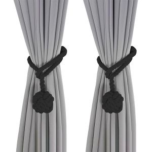 Embrasses De Rideaux Beiges (64 Cm), 2 Embrasses De Rideaux Noires, Embrasses De Rideaux Tricotées À La Main, Embrasses De Rideaux En Corde, Décoration De Boucle De Rideau Pour Chambre Et Bureau - Neuf