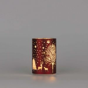 KAL-Vase De Noël Décoré De 12 Cm - Lampe De Table En Verre Gravé - Tube En Verre - Rouge - Guirlande Lumineuse Led À Piles - Décoration De Table - Neuf