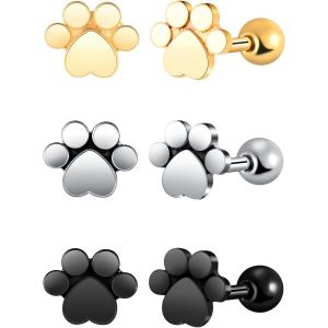 Kal-Boucles D'oreilles En Acier Inoxydable Pour Femme Homme: Cr&eacute;atives Clous D'oreilles &Agrave; Vis -Boucles D'oreilles Piercing Cartilage De Pieds De Chat -Fantaisie D&eacute;coration Adolescent - Neuf