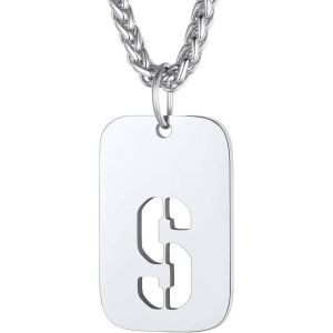 Kal-Plaque Militaire Personnalisable Pendentif Identi Femme Collier Homme Lettre Initial A-Z Pr&eacute;nom Gravure Acier Inoxydable Chaine Argent&eacute;/Plaque Or-Bijoux Cadeau No&euml;l F&ecirc;tes Des M&egrave;res P&egrave;res - Neuf
