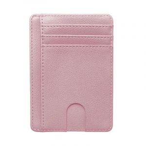 HUED-Nouveau portefeuille en cuir pour hommes bloquant RFID mince porte-carte de crédit affaires mâle Portable Mini sac à main de voyage pour homme-Rose - Neuf