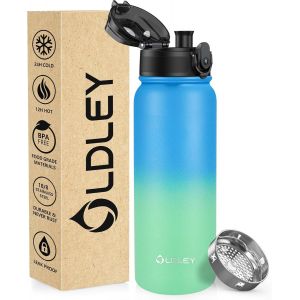 Bouteille D'eau Acier Inoxydable 600ml Bouteille Isotherme &Agrave; Double Paroi Pour Garder Les Boissons Chaudes Et Froides Sans Bpa Bouteille D'eau Isol&eacute;e M&eacute;tal Pour Sport Travail(Bleu Vert) - Neuf