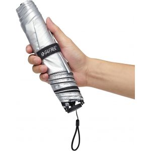 Parapluie De Voyage Compact Ultra L&eacute;ger Upf 50+ Protection Uv En Fibre De Carbone Super Fin (Argent/Noir) - Neuf