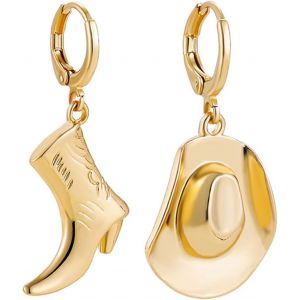Boucles D'oreilles Cercl&eacute;es En Or Boucles D'oreilles En Forme De Bottes &Agrave; Chapeau Cowboy Cowgirl Boucles D'oreilles Asym&eacute;triques Bijoux D'oreilles Hypoallerg&eacute;niques Pour Femmes Et Filles - Neuf