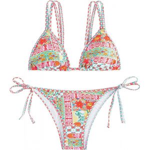 Women Triangle Bikini Set Floral Pattern High Waist Colorful Top Swimwear 2 Piece Swimsuit - Neuf