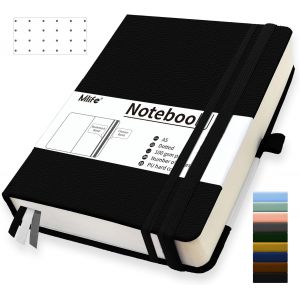 Eryi-A5 Carnet De Notes Pointillé Épaissi,360 Pages Et 100g/M² De Papier Résistant À L'encre,Carnets De Notes Avec Pochette Pliante Pour Le Bureau École Maison Écriture&notes(Noir) - Neuf
