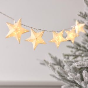 JGD-Guirlande Lumineuse avec 10 &Eacute;toiles en Papier Blanc avec LED Blanc Chaud &agrave; Piles avec Minuterie &Eacute;clairage de No&euml;l D&eacute;coration Int&eacute;rieure - Neuf