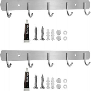2 Pi&egrave;ces Porte Manteau Mural Sans Percage, Acier Inoxydable &Eacute;paissi Patere Porte Manteau, Patere Murale avec 5 Crochets, Patere Salle de Bain pour Entr&eacute;e, Cuisine, Salle de Bain - Neuf