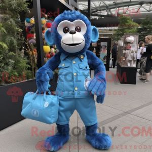 Costume De Mascotte Redbrokoly De Singe Bleu Habill&eacute; D Un Pantalon Et De Sacs Fourre-Tout - Neuf