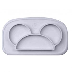 Assiette A Diner Pour Bebe 3 Compartiments En Silicone Souple Resistant A La Chaleur Pour Enfants, Grise - Neuf