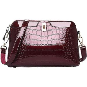 Lady brillant faux cuir verni fourre-tout sac &agrave; main gaufrage cartable sac &agrave; main &eacute;paule sac &agrave; bandouli&egrave;reRouge - Neuf