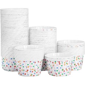 Kal-Lot De 100 Gobelets Jetables En Papier Pour Crème Glacée Gâteau Dessert Friandises Friandises Yaourt Glacé Soupe Boissons (Pois Colorés) - Neuf