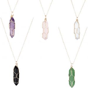 Kal-5 Pièces Prisme Hexagonal Collier, Hexagonal Pendentif Colliers, Cristal Roche Pendentif Collier, Pour Jupes Soirée Bal, Vêtements Tous Les Jours, Bijoux Yoga - Neuf