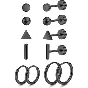 Kal-6 Paires Boucles D'oreilles Titane G23 Pour Femme Homme Hypoallerg&eacute;nique Titane Piercing Oreille Cartilage Tragus Helix Petit Boucles D'oreilles Creoles En Titane Argent/Or/Noir - Neuf