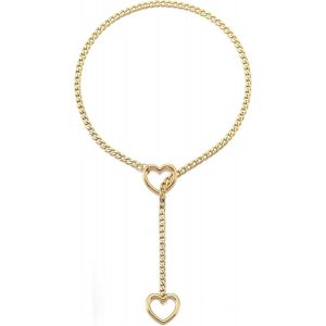 Kal-Réglable Collier En Y Femme Coeur/Rond/Serrure Pendentif,Chaîne De Glissement Punk Gothique Kubanische Collier Argent/Or/Noir Bijoux Y-Collar 26-34 - Neuf