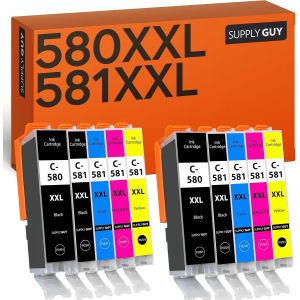 10 Cartouches d'encre XXL Compatible avec Canon PGI-580 CLI-581 Multipack pour Pixma TR7500 TR7550 TR8500 TR8550 TS6100 TS6150 TS6151 TS6250 TS6251 TS6350 TS6351 TS705 TS9540 TS9541c - Neuf