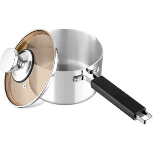 Letnerny-Casserole À Lait En Acier Inoxydable À 3 Couches De 16 Cm, Avec Couvercle En Verre, 1,9 L, Petite Casserole À Induction, Non Toxique Et Saine, Polie Et Passe Au Lave-Vaisselle - Neuf