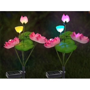 Lot De 2 Lampes Solaires En Forme De Lotus Rose Pour La D&eacute;coration De Jardin Ext&eacute;rieur - Neuf
