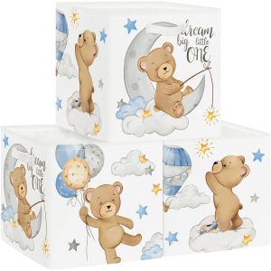 Jexnovashop-Bo&icirc;tes De Rangement Lot De 3 Animaux Endormis Paniers De Rangement Cube Ballon Ours &Eacute;toiles Enfant Pliables Coffre &Agrave; Jouets Gar&ccedil;ons Filles Pour &Eacute;tag&egrave;res Livres,Lune,30x30x30 Cm - Neuf