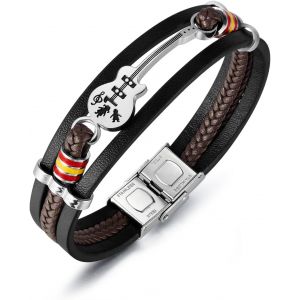 Eryi-Bracelet Homme Cuir, Bracelets Guitare Homme, Multi Tissé Bracelet, Fermoir Magnétique Acier Inoxydable, D'accessoires De Mode Pour Homme, L'idée De Cadeaux Pour Hommes - Neuf