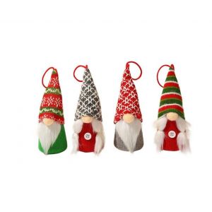 Lot de 4 poup&eacute;es tricot&eacute;es sans visage repr&eacute;sentant un vieil homme avec barbe lumineuse pour d&eacute;coration de No&euml;l - Neuf