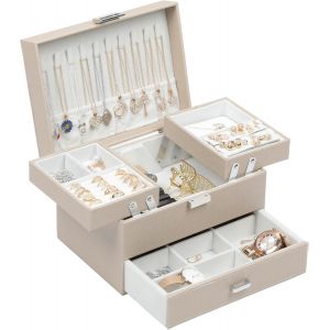 Mevronisshop-Boite A Bijoux Femme, Bo&icirc;te &Agrave; Bijoux, 3 Couches Grande Boite Bijoux, Boite Cadeau Bijoux Pour Maman, Petite Amie, Fille (Champagne) - Neuf
