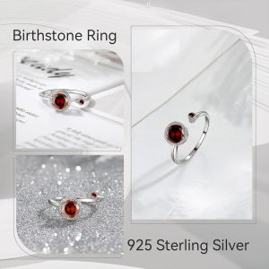 Tianyi-Bague Argent Ajustable Ouverte Avec Pierres De Naissance Personnalisé Ronde Bague Solitaire Zircon Promesse Mariage Anneaux Cadeau Pour Couples Famille Mère - Neuf