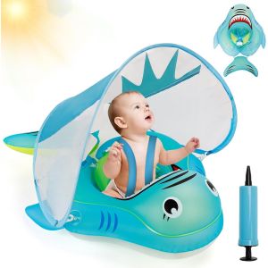 Bouee Bebe, Bouee Gonflable Piscine Bebe Anneau De Natation B&eacute;b&eacute; Avec Parasol Amovible, Sangles R&eacute;glables Et Support Inf&eacute;rieur, Flotteur De Natation Pour B&eacute;b&eacute; De 6-26 Mois - Neuf