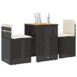 Prolenta Premium - Ensemble De Bistro 3 Pcs Avec Coussins Noir R&eacute;sine Tress&eacute;e - Neuf