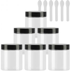 6 Pièces Vides Petit 80 ml Transparent Cosmétique Pot en Plastique avec Couvercle Noir 80 g Pots de Cosmétique Crème de Bouteille Contenant avec 6x Spatules - Neuf