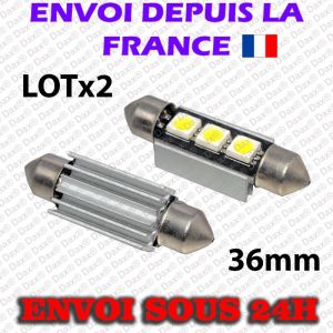 2 Ampoules Dax&reg; Navettes 36 Mm C5w Led 6000k Smd 3led Cool - Neuf