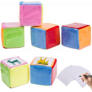 Lot De 2 Grands Cubes En Mousse Avec 24 Cartes Vides,1 Stylo,D&eacute;s Color&eacute;s Avec Poches,Cube De 10 Cm Avec Poche Pour Maternelle,Maternelle,&Eacute;cole,Apprentissage Pr&eacute;coce - Neuf